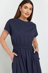 LTS Tall Navy Blue Jersey Shirred Waist Cotton Maxi Dress | Long Tall Sally 4
