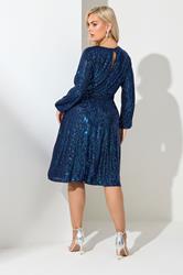 YOURS LONDON Plus Size Blue Sequin Skater Midi Dress | Yours Clothing 2