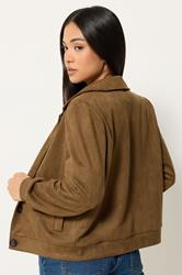 M&Co Petite Brown Faux Suede Button Up Jacket | M&Co 2