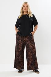 YOURS Plus Size Brown Leopard Print Crinkle Wide Leg Trousers | Yours Clothing 2