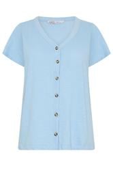 M&Co Petite Blue Cotton Frill Sleeve Blouse