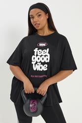 YOURS ACTIVE Plus Size Black 'Feel Good Vibe' T-Shirt | Yours Clothing 3