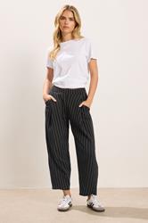 PixieGirl Petite Womens Black Stripe Barrel Leg Trousers | PixieGirl 3
