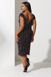 YOURS LONDON Plus Size Black Rainbow Sequin Velvet Bardot Dress | Yours Clothing 2