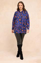 EVANS Plus Size Cobalt Blue Leopard Print Oversized Shirt | Evans 1