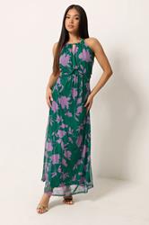 M&Co Petite Teal Mesh Knot Front Halter Neck Maxi Dress | M&Co 1