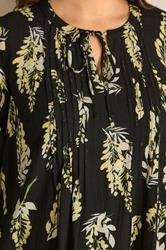 EVANS Plus Size Black Floral Print Pintuck Tie Neck Blouse | Evans 4