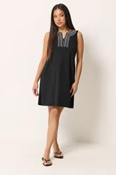 M&Co Petite Black Embroidered Neck Cotton Midi Dress | M&Co 2