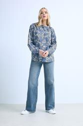 LTS Tall Women's Cream & Blue Placket Raglan Blouse | Long Tall Sally 1