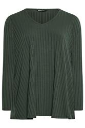 YOURS Curve Khaki Green Ribbed Swing T-Shirt