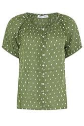 M&Co Petite Khaki Green Dobby Button Up Cotton Blouse | M&Co 5