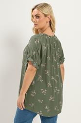 YOURS Plus Size Green Floral Notch Neck Blouse | Yours Clothing 2