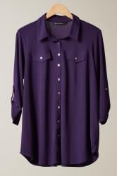EVANS Curve Purple Tab Sleeve Blouse