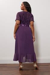 YOURS LONDON Plus Size Purple Lace Wrap Ruffle Midi Dress | Yours Clothing 2