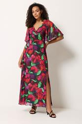M&Co Purple Floral Print Mesh Maxi Wrap Dress | M&Co 1