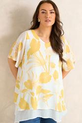 EVANS Plus Size Yellow Floral Double Layer Angel Top | Evans 3