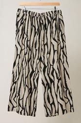 EVANS Curve Natural Brown Abstract Print Premium Linen Trousers