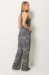 LTS Tall Women's Navy Blue Abstract Halterneck Jumpsuit | Long Tall Sally 4