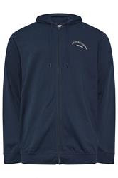JACK & JONES Big & Tall Navy Blue Zip Through Print Hoodie | BadRhino 2