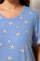 YOURSET Plus Size 2 PACK Blue Star & Shell Print Midaxi Nightdresses | Yours Clothing 6