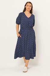 YOURS Plus Size Navy Blue Ditsy Floral Smock Dress | Yours Clothing 1