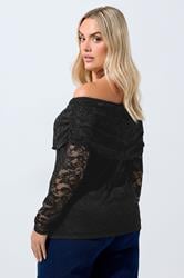 LIMITED COLLECTION Plus Size Black Lace Bardot Top | Yours Clothing 5