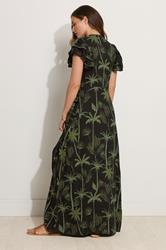 LTS Tall Black Tropical Palm Frill Sleeve Maxi Dress | Long Tall Sally 4
