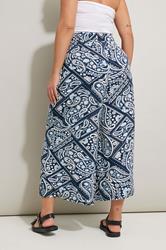 YOURS Plus Size Navy Blue Tile Print Midaxi Culottes | Yours Clothing 2