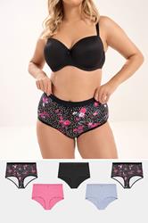YOURS Plus Size 5 PACK Black Floral Print Full Briefs | Yours Clothing 1