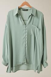 EVANS Curve Sage Green Dipped Hem Oversized Shirt
