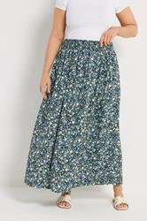 YOURS Plus Size Blue Ditsy Floral Midaxi Skirt | Yours Clothing 1