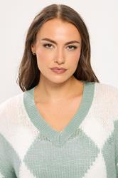 YOURS Plus Size Green Diamond V-Neck Soft Touch Jumper | Yours Clothing 4