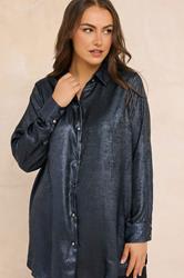 EVANS Plus Size Navy Blue Metallic Long Sleeve Shirt | Evans  3