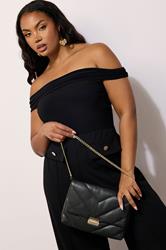 Black Faux Leather Quilted Shoulder Bag | Yours Clothing 1