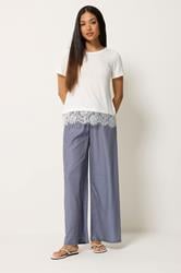 M&Co Petite Blue Check Wide Leg Trousers | M&Co 3