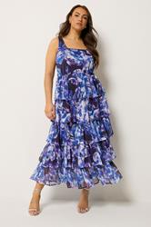 YOURS Plus Size Purple Floral Ruffle Dress | Yours Clothing 1