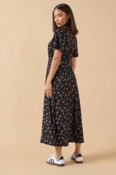 PixieGirl Petite Women's Black Ditsy FloralTie Front Midi Dress | PixieGirl 2