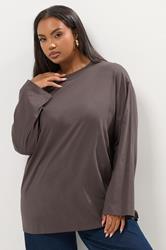YOURS Plus Size Mocha Brown Seam Detail Oversized Top | Yours Clothing 3