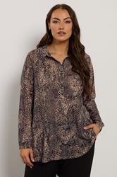 EVANS Plus Size Natural & Black Animal Print Half Placket Shirt  | Evans 3