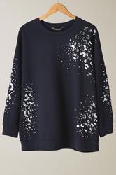 EVANS Curve Navy Blue Leopard Sequin Embellished Sweatshirt