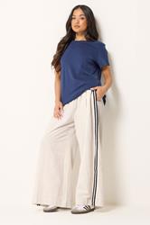PixieGirl Petite Women's Natural Brown Side Stripe Linen Trousers | PixieGirl 3