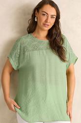 EVANS Plus Size Green Lace Detail Short Sleeve Top | Evans  3
