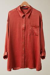 EVANS Curve Rust Orange Metallic Button Through Shirt