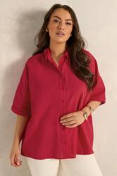 EVANS Plus Size Red Cotton Boxy Collard Shirt | Evans  3