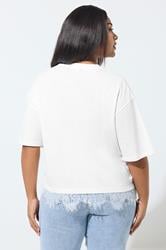 LIMITED COLLECTION Plus Size White Oversized Lace Hem T-Shirt | Yours Clothing 2