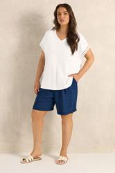 EVANS Plus Size White Crochet Trim Cotton V Neck T-Shirt | Evans 1