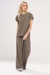 PixieGirl Petite Mocha Brown Textured Short Sleeve Top | PixieGirl 1