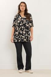 EVANS Plus Size Black Floral Pleat Swing Top | Evans 2