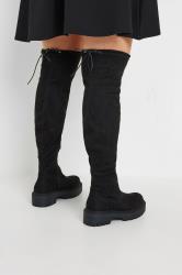 Black Faux Suede Knee High Boots In Extra Wide EEE Fit | Yours Clothing  1
