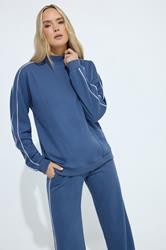 LTS Tall Women's Blue Piped High Neck Sweatshirt | Long Tall Sally 3